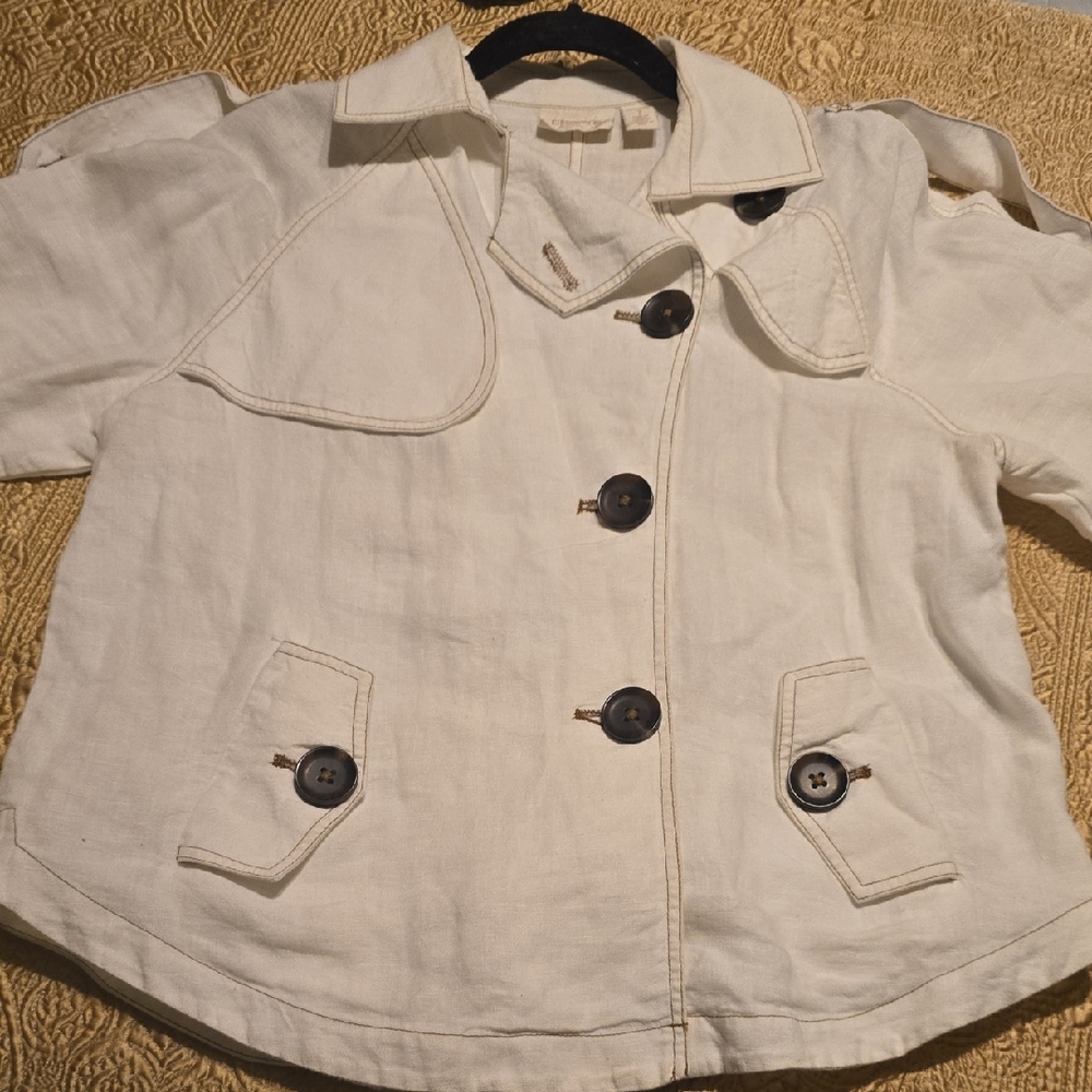 Chico's Ladies Cream Button-Up Layering Coat 100% Linen Box C